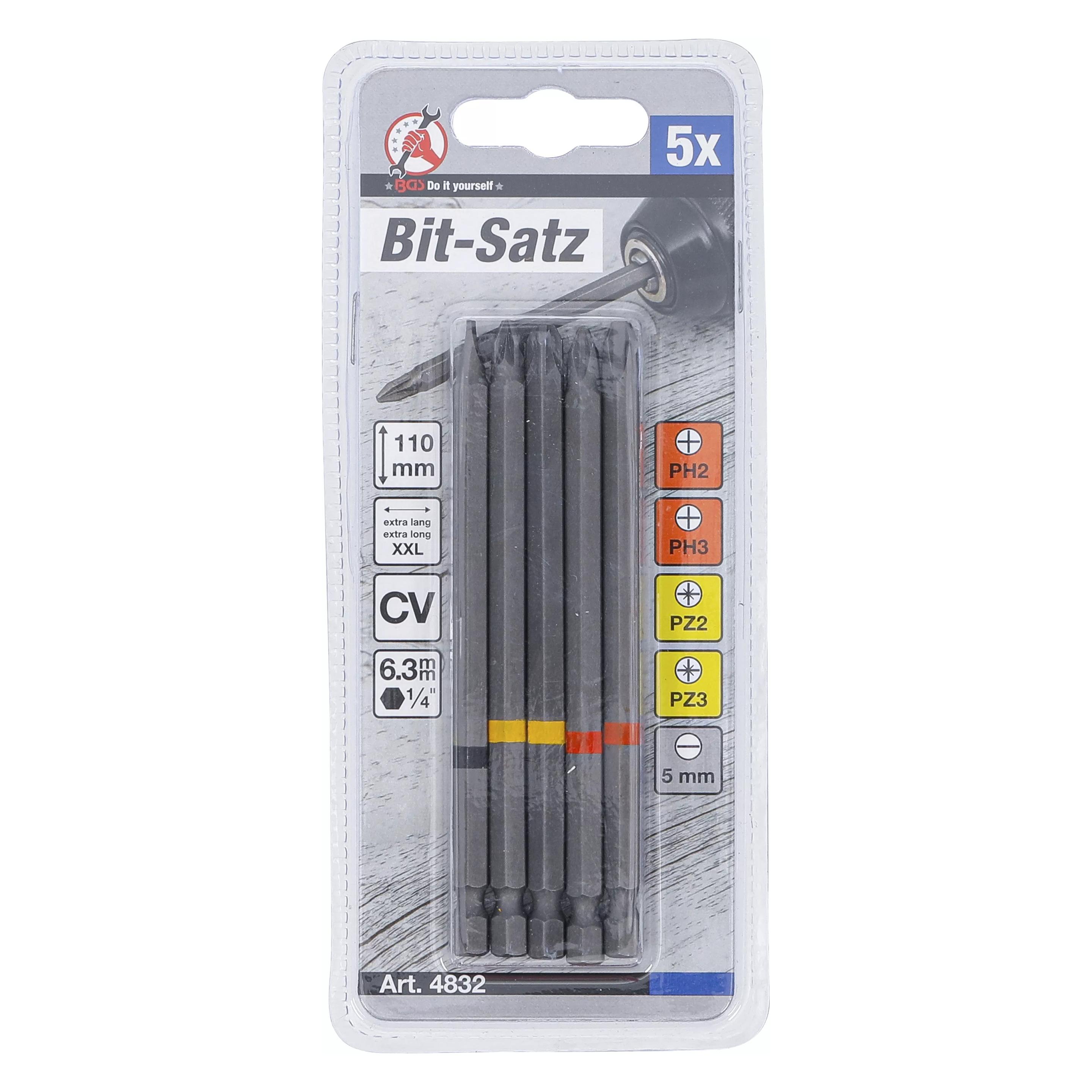 BGS Bitsatz | Antrieb Außensechskant 6,3 mm (1/4") | Kreuzschlitz PH, Kreuzschlitz PZ, Schlitz | (4832)