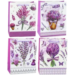 Geschenktüte aus Papier mit Lavendel-Glitzerelementen, 23 x 18 x 10,5 cm