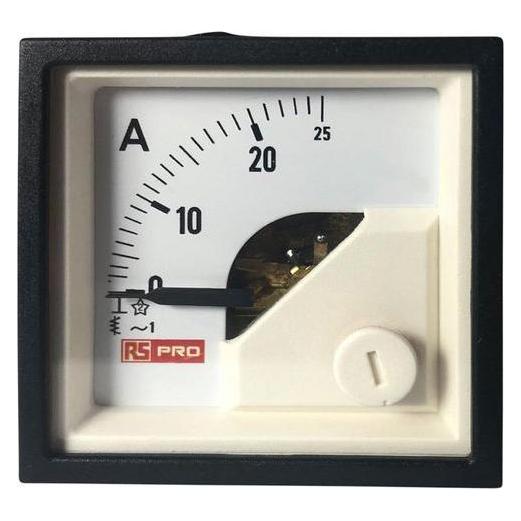 RS PRO Amperemeter 25 (Input, Scale)A AC Dreheisen, 45mm x 45mm T. 54 (<30 A)mm, 0 25 (Input, Scal (1862414)
