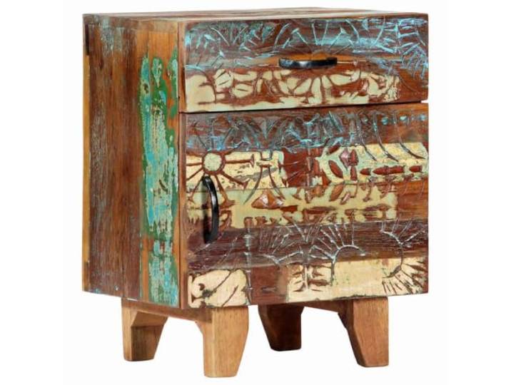 HEFZGDB Nachttisch Handgeschnitzt 40x30x50 cm Altholz Massiv mit Schublade und Tür - Einzigartiges Vintage Möbelstück Mid-Century-Moderne Design für stilvolle Aufbewahrung