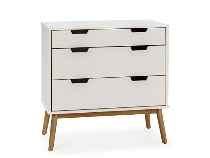 HOMN LIVING Baku Nachtkommode Möbel mit 3 Schubladen, Weiß, Massivholz Kommode, 80 cm (Breite) 40 cm (Tiefe) 87 cm (Höhe)
