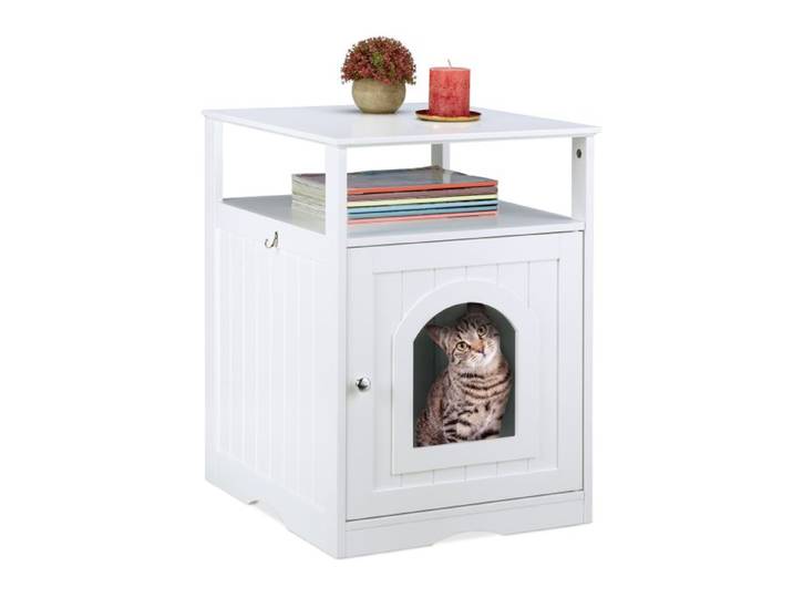 Relaxdays Weißer Katzenschrank mit Ablage