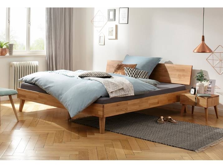 Bett HOME AFFAIRE Natali , braun (eiche), Liegefläche Länge B: 200cm x 160cm, Höhe Bettseite: 37cm, Betten, Bett, aus massiver Eiche, in verschiedenen Breiten