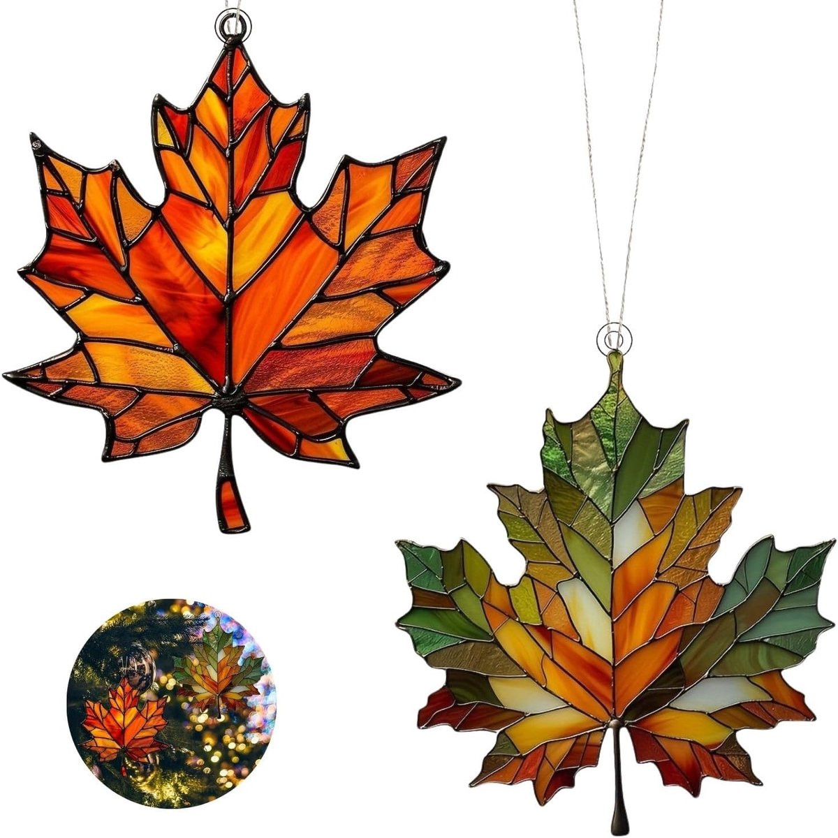 Set van 2 herfstdecoraties met hangende canvas herfstbladeren wandkunst