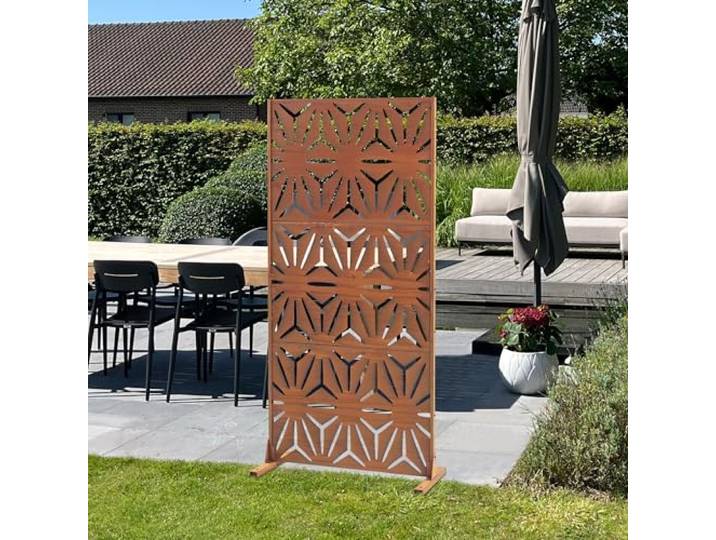 casa.pro Trennwand Kilsturd Raumteiler 180 x 90 cm Sichtschutz Outdoor Indoor Raumtrenner Terrasse Balkon Cortenstahl Paravent Edelrost