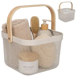 Relaxdays Drahtkorb mit Henkel im 2er Set Creme,Hellbraun