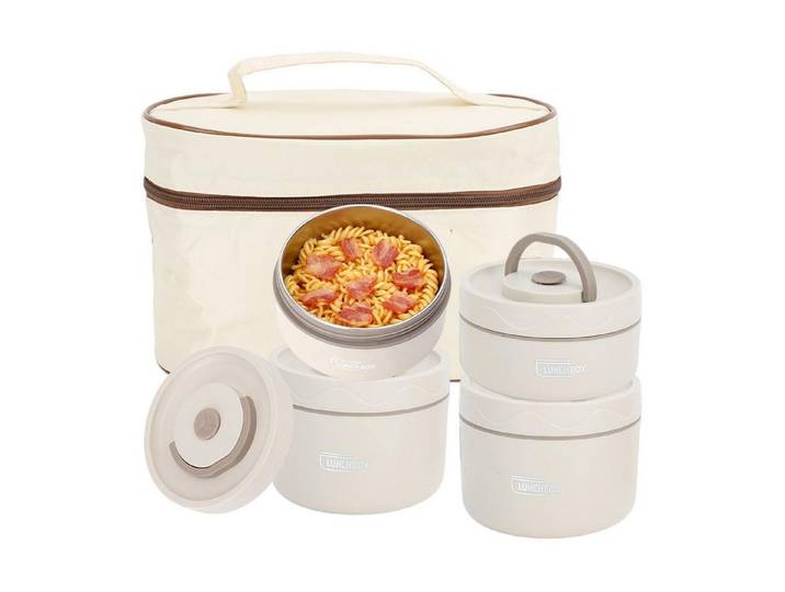 LuxusKollektion Lunchbox Lunchbox 4er Set Thermo mikro-beige, Metall, (4-tlg)