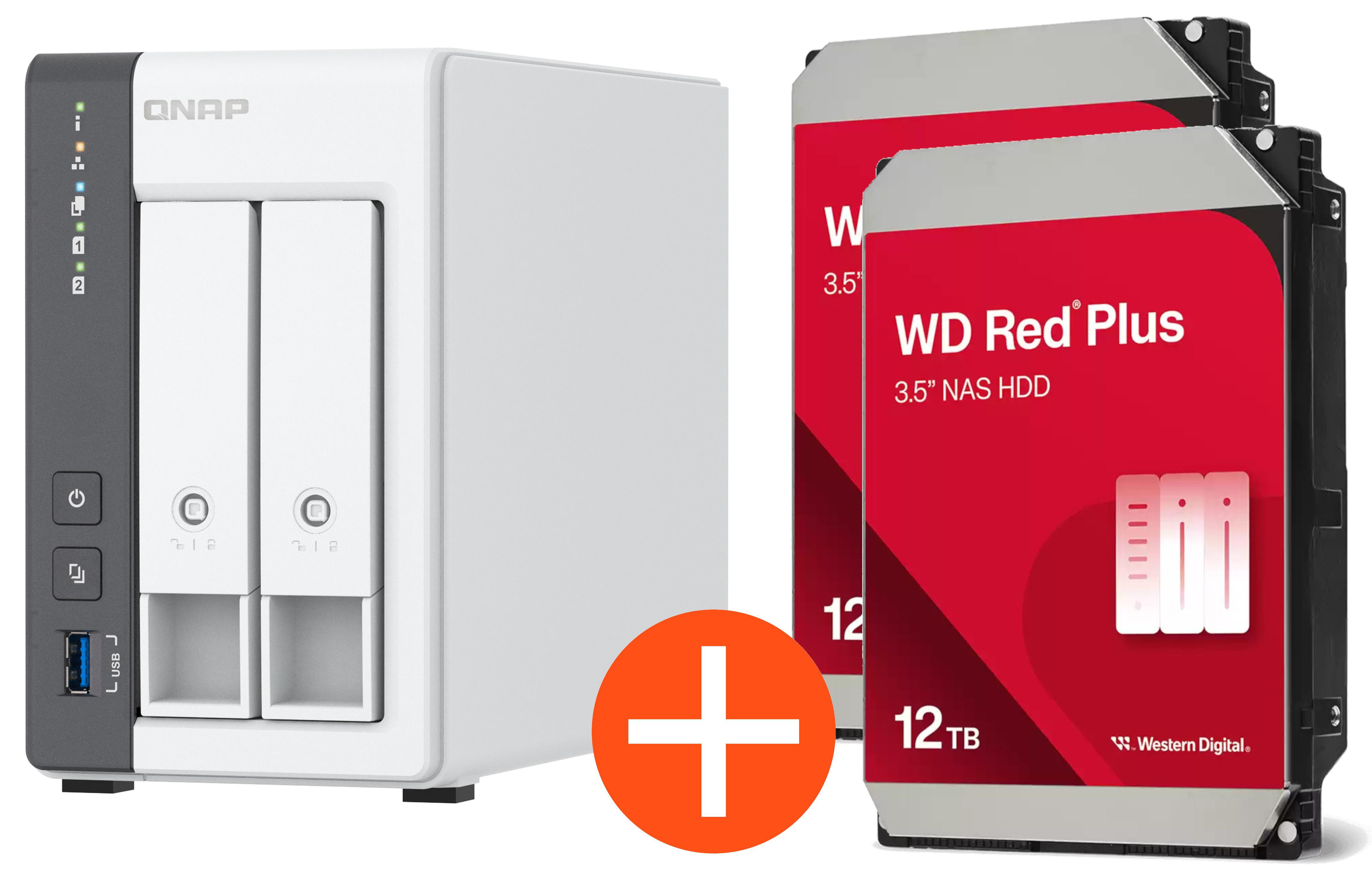 QNAP TS-216G NAS System 2-Bay 24TB inkl. 2x 12TB WD Red Plus WD120EFGX TS-216G + 2x WD120EFGX