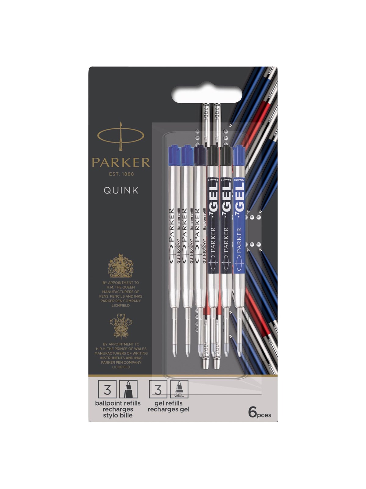 Parker Jotter London Nachfüllminen im Discovery Pack: 3 QUINKFlow-Nachfüllminen für Kugelschreiber und 3 QUINK-Nachfüllminen mit Geltinte