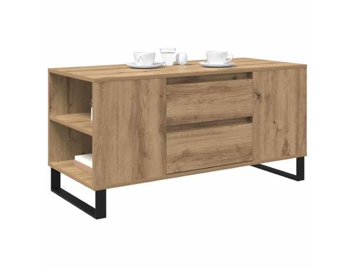 KTHLBRH Couchtisch Eiche 102 x 44,5 x 50 cm Technisches Holz, praktische Regale, modernes Design, vielseitige Nutzung im Innenbereich, einfache Montage