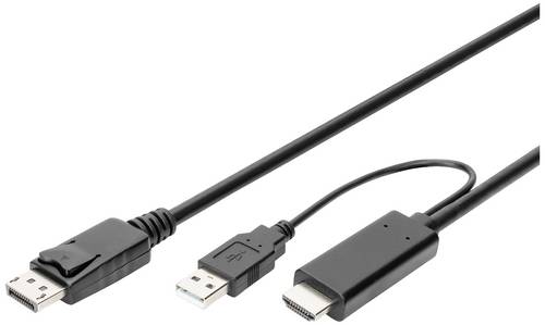 Digitus DisplayPort / HDMI Anschlusskabel DisplayPort Buchse, HDMI-A Stecker, USB-A Stecker 2m Schwarz AK-330111-020-S 4K UHD