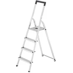 Hailo, Leiter + Gerüst, Aluminium Haushaltsleiter mit 4 Stufen (Arbeitsplattform, 115 cm)