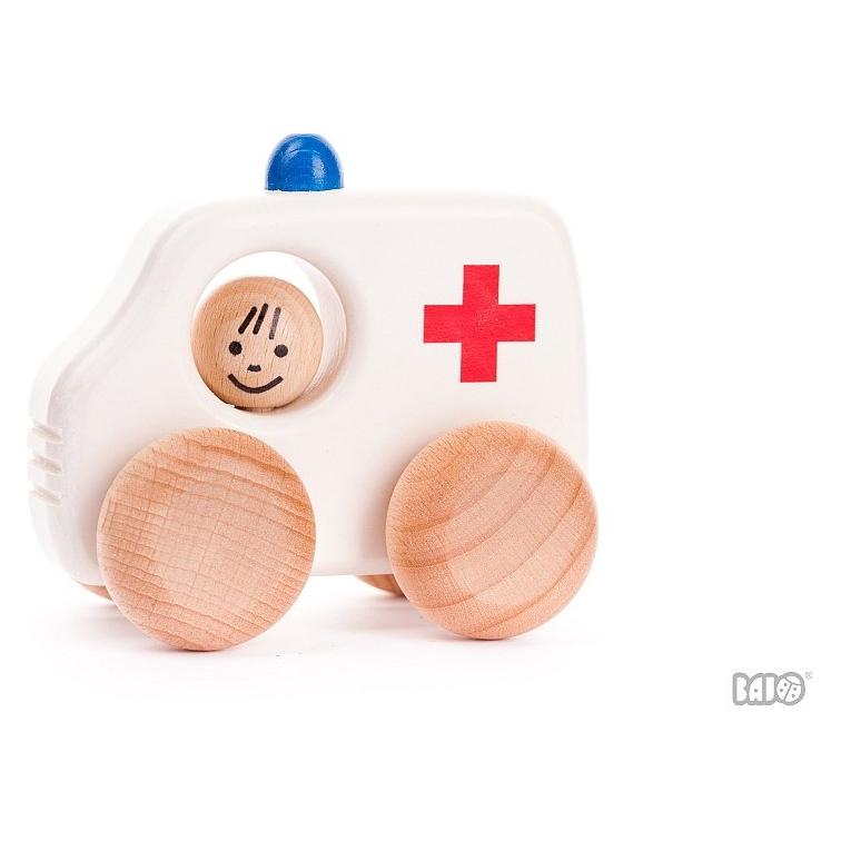 Bajo Auto Holzauto Spielzeugauto Ambulanz Notarzt Krankenwagen 10 cm (BA44330)
