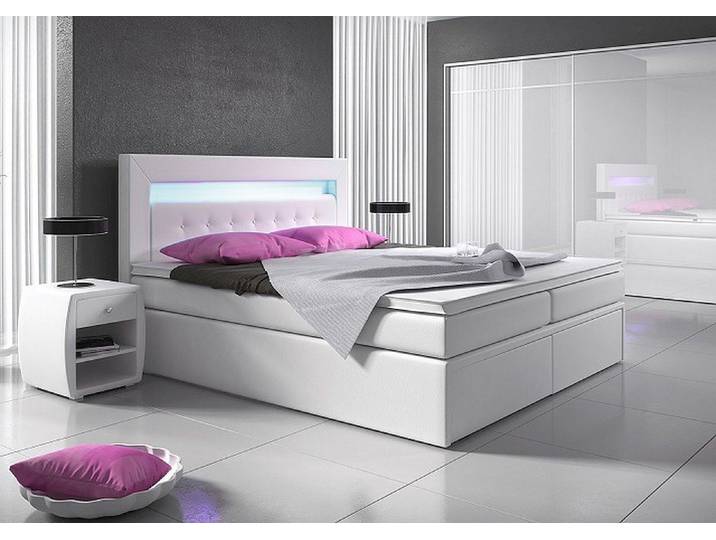 Möbel für Dich Boxspringbett Milano2 mit zwei Schubladen vorne, LED-Licht im Kopfteil, Bezug aus Kunstleder