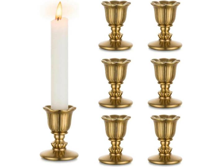 Kerzenständer 6er Set Messing antik, Goldfarben, Metall, 10x10x15 cm, Dekoration, Kerzen & Kerzenhalter, Teelichthalter