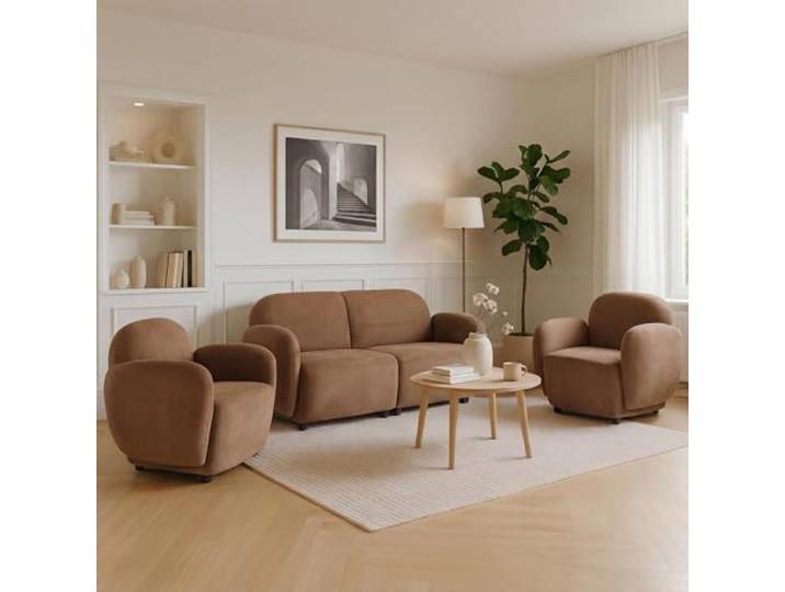 Mendler Wohnzimmer-Set HWC-P33 Stoff/Textil - braun