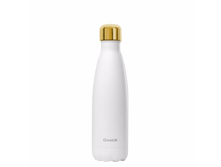 Qwetch White Gold Isolierte Stahlflasche 500ml weiss – Trinkflasche/Thermosflasche/Shaker – white / gold