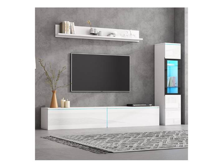 STILVORA Wohnzimmer-Set mit Hängeregal,Lowboard&Vitrine,Möbelset Wohnzimmerset mit LED-Licht