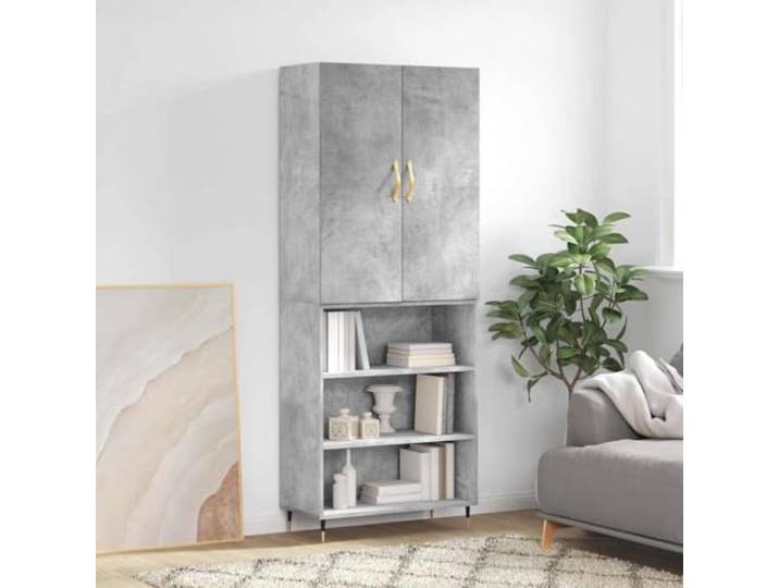 HEFZGDB Stauraum Schrank für Wohnzimmer, Aufbewahrungsschrank mit Metallfüßen, Highboard Betongrau modernes Design aus Holzwerkstoff langlebig mit Wandhalterung für Sicherheit