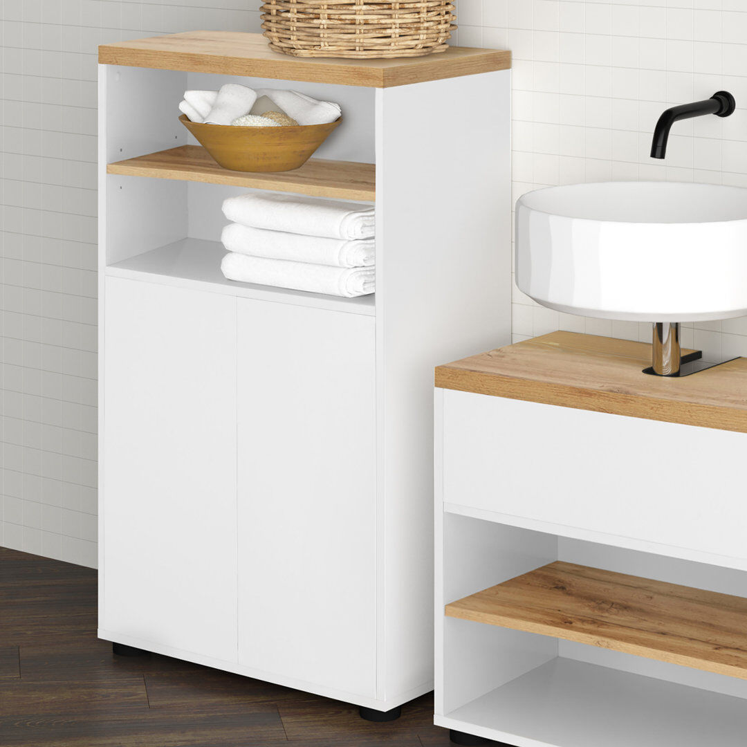 Brambly Cottage Acelynn Display Cabinet White/Oak 102cm H X 60cm W X 35cm D