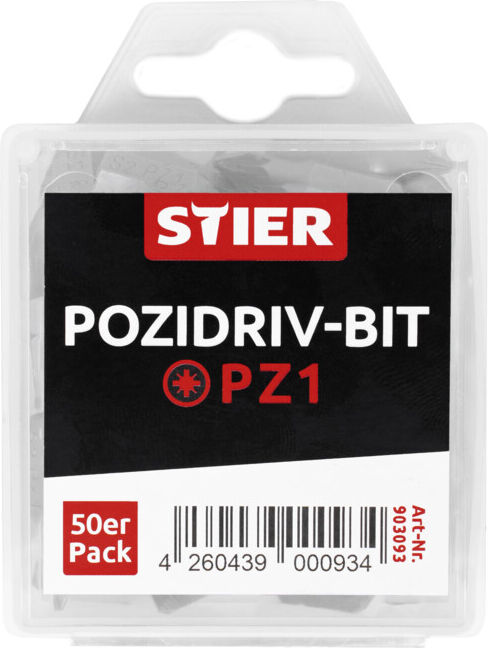 Grand pack d'embouts STIER Pozidriv PZ1 50x (903093)