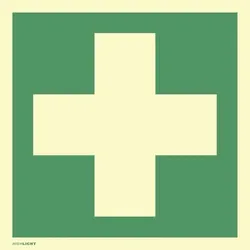 Aufkleber Erste Hilfe, ISO 7010, PVC-U selbstklebend, langnachleucht., 160-mcd, 200x200 mm