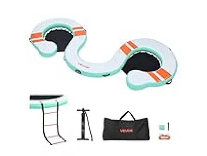 VEVOR Quai Flottant Gonflable 4,57x1,83 m Plateforme de Quai Gonflable pour Piscine Plage Mer Lac Réunions de Famille Sorties Amis Activités Nautiques avec Sac de Transport Portable, Échelle Amovible