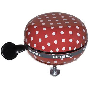 Basil Fahrradklingel Big Bell Polkadot, rot, weiß, Glocke, links, Aluminium