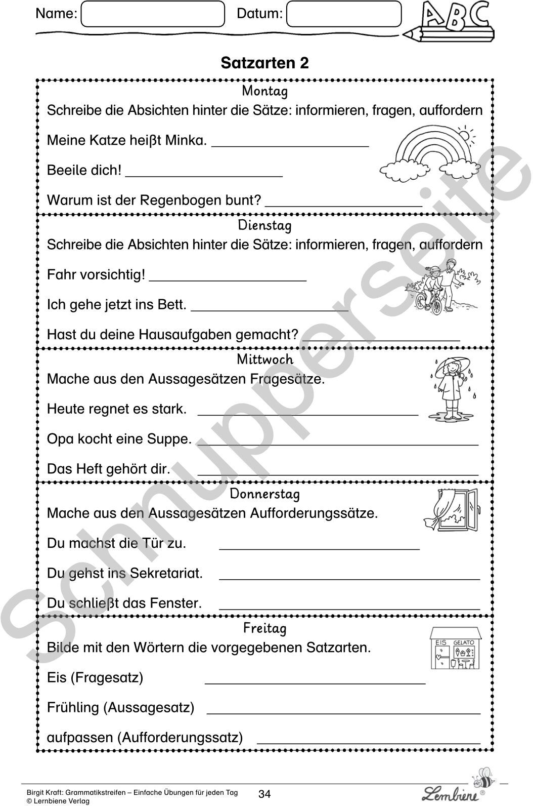 Lernbiene Grammatikstreifen - Einfache Übungen für jeden Tag