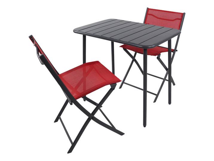 Gardenson Balkonset, Rot, Schwarz, Kunststoff, Textil, Metall, 3-teilig, rostfrei, UV-beständig, Stuhl klappbar, regenabweisend, Gartenmöbel, Gartengarnituren, Gartenmöbel-Set