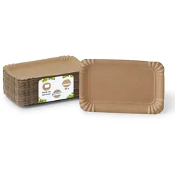 BIOZOYG 50 Stück Einwegteller 10 x 16 cm Pappteller, biologisch abbaubar, braun, rechteckig, recyclingfähig, robust Bioteller, Einweggeschirr