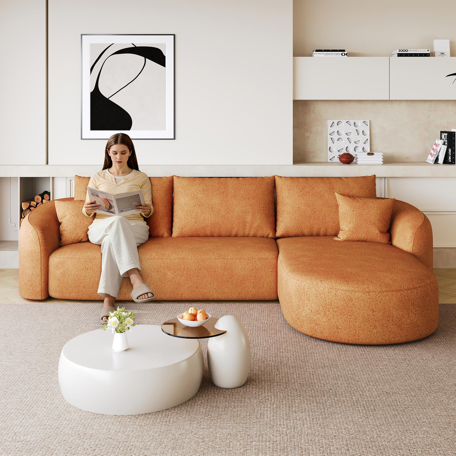STILVORA L-vormige modulaire hoekbank met compressievulling, oranje