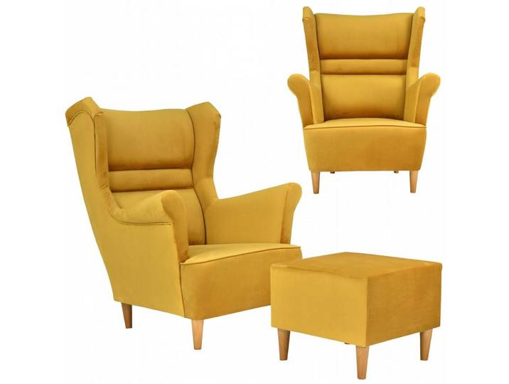Family Meble Sessel Family Meble Zoja Ohrensessel mit Fußhocker goldener Veloursbezug 84x1