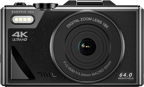 Easypix V64 Flip Digitalkamera 13 Megapixel Schwarz Integrierter Akku, WiFi, 4K-Video, Full HD Video