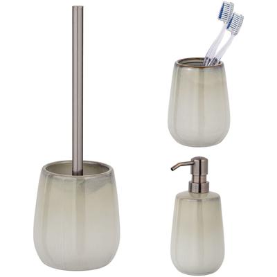 Badaccessoire-Set "»Marano«", schwarz, glänzend, Edelstahl, Keramik, SCHÖNER WOHNEN-KOLLEKTION, Badaccessoires-Sets, Zahnputzbecher, Seifenspender & WC-Garnitur, Keramik mit Effektglasur
