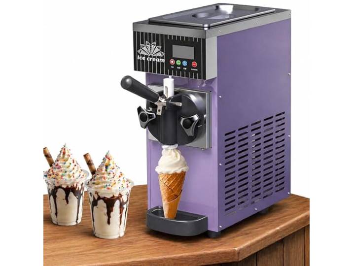 Kommerzielle Eismaschine,450w Softeismaschine FüR Eine Sorte,4–5l/H Leistung,2,5 L VorratsbehäLter/1L Gefrierzylinder, Touchscreen,Automatische Reinigung-Gastronomie Purple