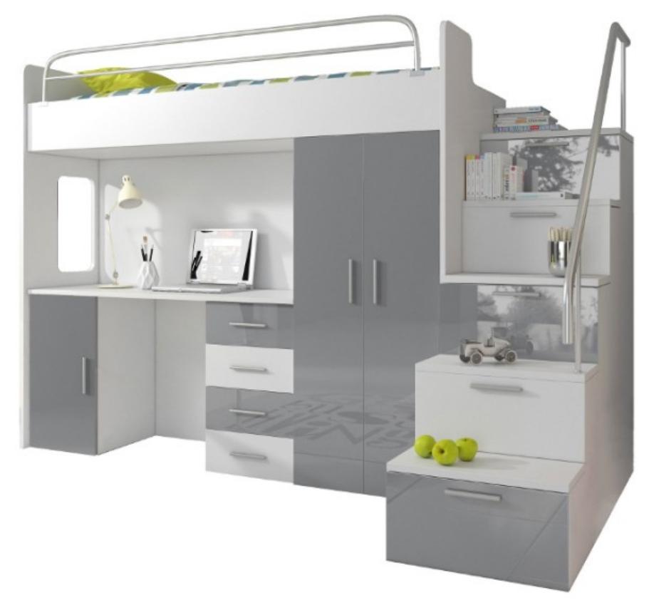 Doppelstockbett Grau Tisch Schrank Multifunktion Etagen Hochbett Kinderzimmer