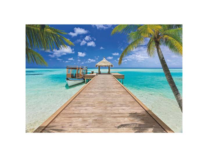 Fototapete Beach Resort, Blau, Mehrfarbig, Papier, 368x254 cm, Fsc, Made in Germany, Tapeten & Wandverkleidungen, Fototapeten