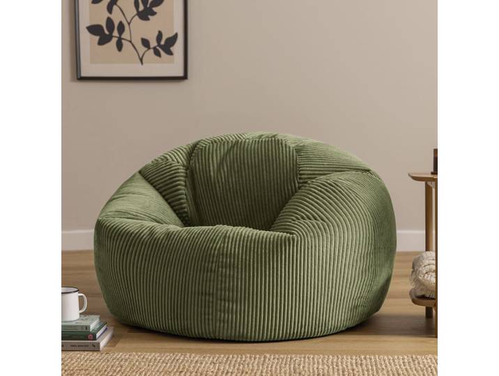 Pouf classique fauteuil large xl velours côtelé vert sauge