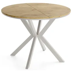 VALEO Neo Esstisch – Rund, Ausziehbar, mit Ring – Kaschmirfarbene Metallbeine – Moderner Stil – Lancelot Eiche 90-130/90/76 cm