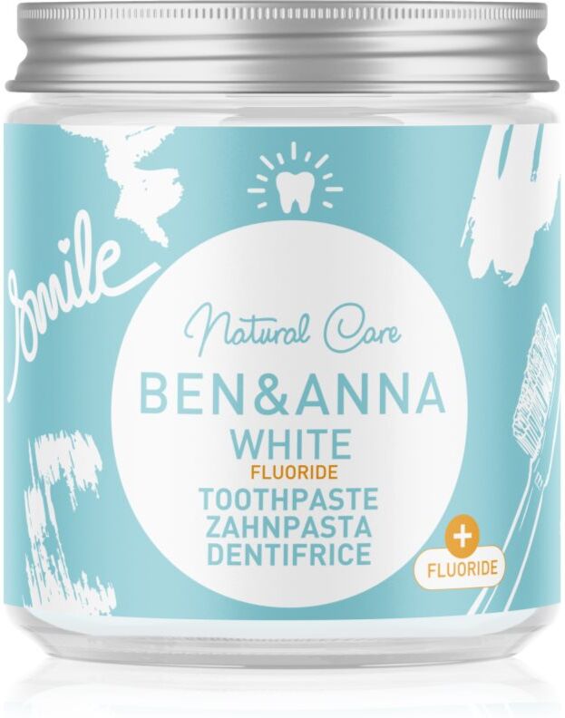 BEN&ANNA Natural Toothpaste White Fluoride dentifrice dans un pot en verre au fluorure 100 ml