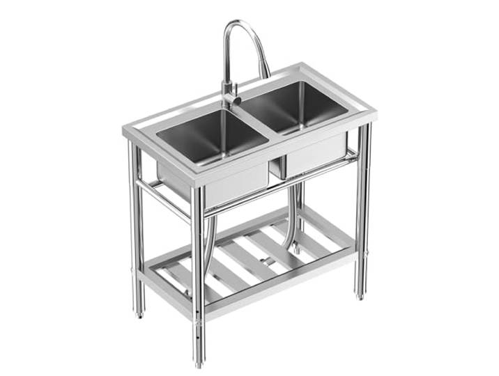Küchenspüle Spültisch Freistehend Edelstahl Waschbecken Edelstahl-Spüle mit Wasserhahn, Ablage & Zubehör, Komplettset für Küche, Bad, Gewerbe 84x46x76 cm, Rostfrei & Langlebig