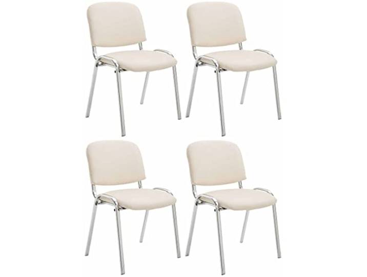 CLP 4er Set Stühle Ken Chrom Kunstleder I Gepolsterte Sitze I Stapelbar Farbe Creme