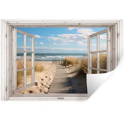 WANDTATTOO Fenster - Meer - Küste - Natur - Ausblick - Strand - Wattenmeer Deko Wohnzimmer 60x40 cm