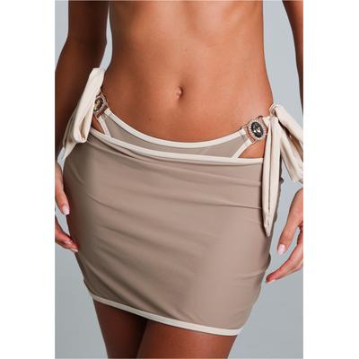 Sommerrock MODA MINX, Damen, Gr. S, beige (stein), 82% Polyamid, 18% Elasthan, unifarben, kurz, Röcke, im Kontrast-Design