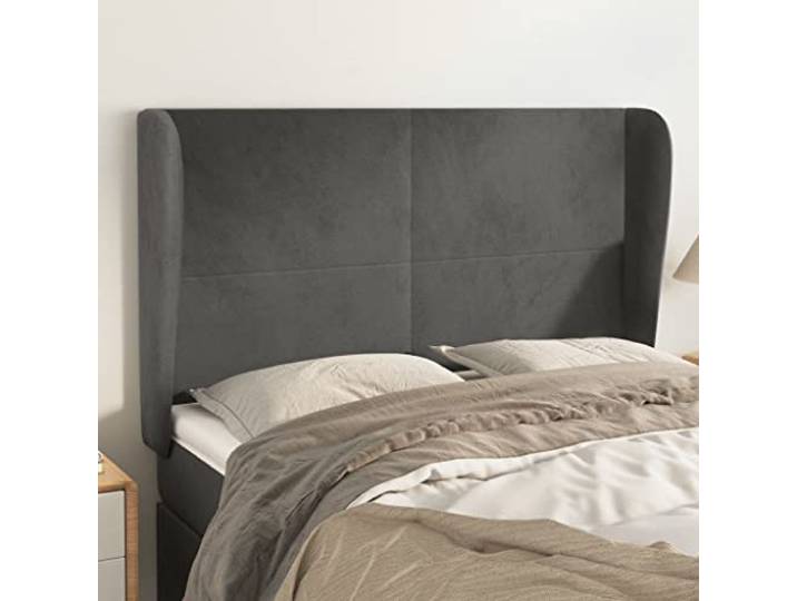KTHLBRH Kopfteil in Dunkelgrau aus weichem Samt mit stabilen Holzbeinen und verstellbarer Höhe für Rückenunterstützung, ideal zum Lesen des Fernsehers, klassisches Design, elegantes Zimmer