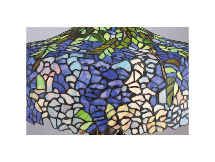QUOIZEL Tiffany Tischlampe Cobalt, bronze / altmessing, für Wohn- / Esszimmer, Glas, Tiffany