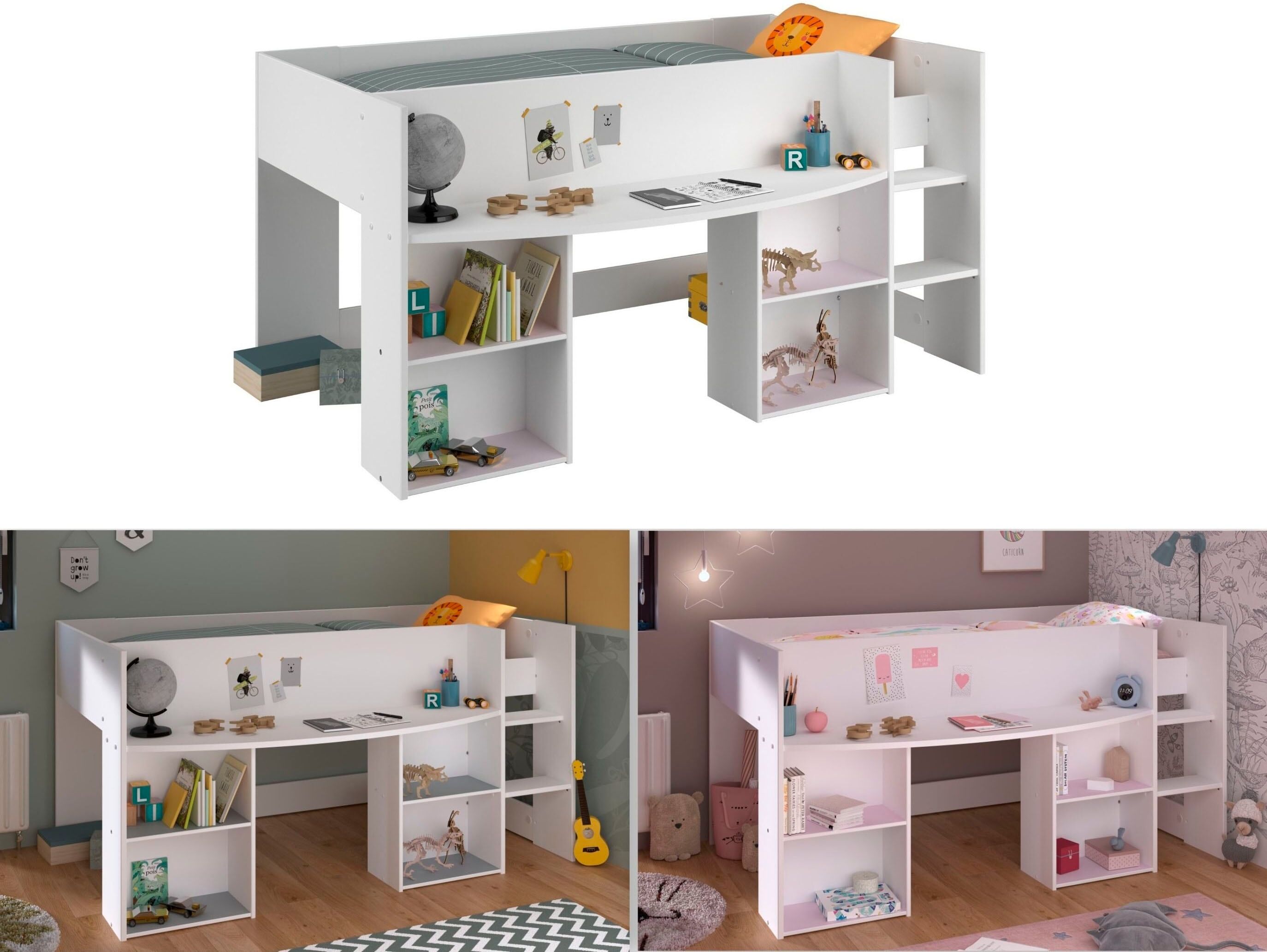Kinderbett PARISOT "Pirouette 1", weiß, B:132cm H:104cm L:205cm, Betten, Kinderbett