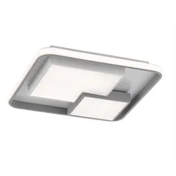 Deckenleuchte dimmbar über Schalter weiß grau LED Deckenlampe Wohnzimmer, Metall Kunststoff, 40,5W 2600lm, LxBxH 50x50x8,5 cm, WOFI 11610