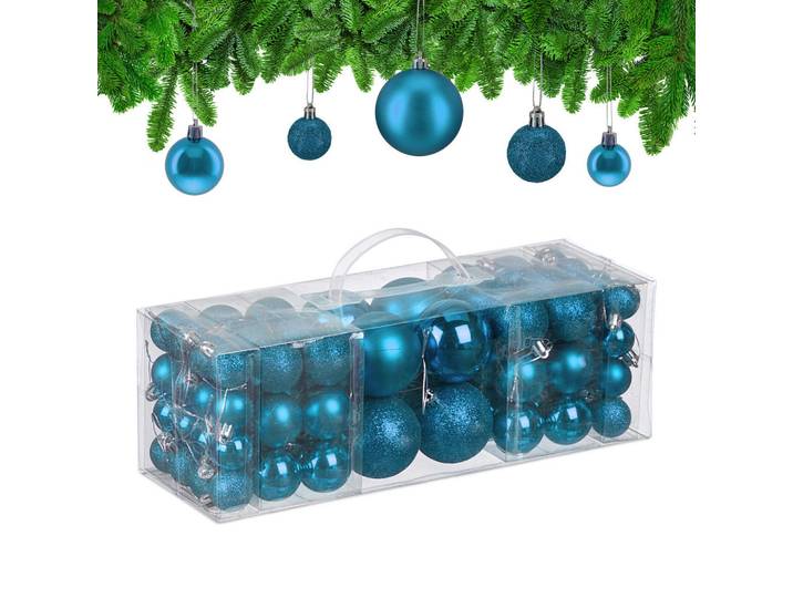 Relaxdays Weihnachtskugeln Petrol 76er-Set Kunststoff Aufbewahrungsbox, Türkis, Rund, 6x7x6 cm, Dekoration, Weihnachtsdekoration, Christbaumschmuck